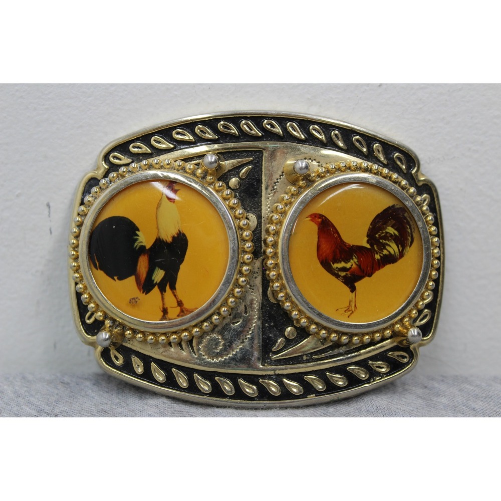Unbranded Belt Buckle Mens Gold Rooster Cockfighting Vintage Western USA Made - Picture 2 of 5